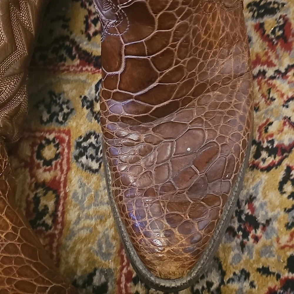 Justin Boots Brown Crocodile Texture Western Boots Exotic Vintage Rare Pre-ban - Picture 3 of 6